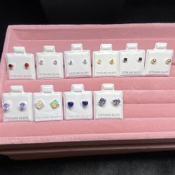 Silver Stud Earrings Variety Of Colors And Sizes 