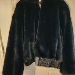 Fashion Nova 1x Black Fuzzy Bomber Style Jacket