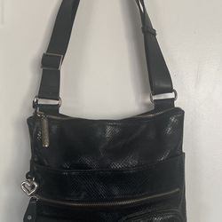 Brighton Black Leather Mock Snake Skin multi compartment Organizer crossbody bag