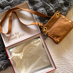 Hammitt Tony Small – Caramel Leather Crossbody with Gold Hardware.