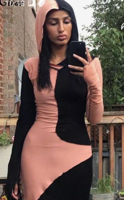 Long Sleeve Patchwork Maxi Dress (Pink/Black)