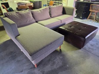 2 piece sectional with leather ottoman