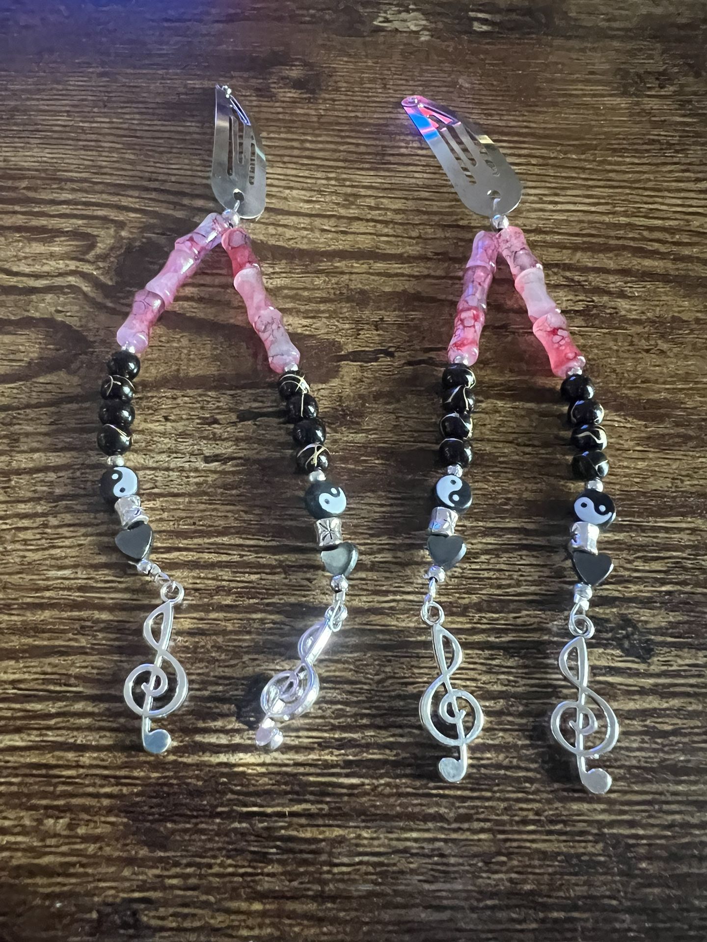 Silver Hair Clips With Beads And Music Note Charms