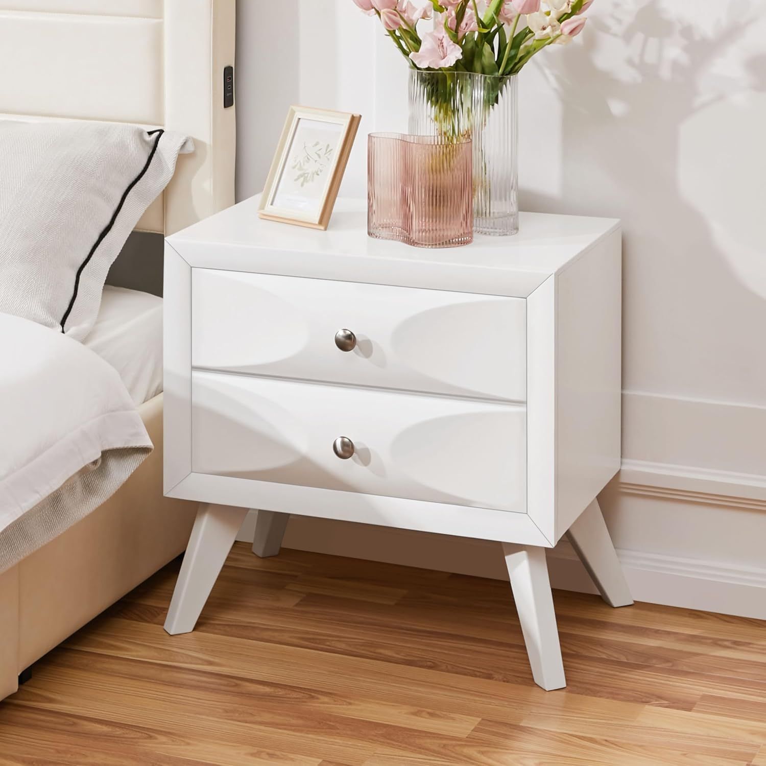 2 Nightstands Bedside Table with Drawers White 23.5\