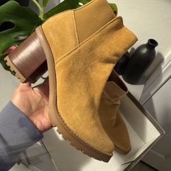 New Franco Sarto Boot Womens 9 Tan Brown Suede Ankle Chunky Heel