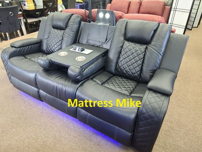 Same Day Delivery Setup Service Available High Quality Black Leather LED Lights Wireless Charger Motion Electric Powered Reclining Sofa And Loveseat