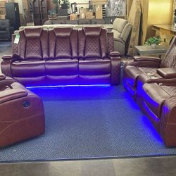 Power 3pieces Sofa, Loveseat And Chair Recliner Set