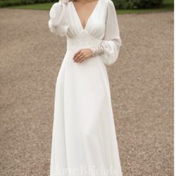 Vintage A-Line Lace Long Sleeve Wedding Dress Country Open Back Chiffon Bridal Gown  ITEM CODE: #KZ_8333