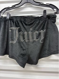 Juicy Couture Women's Black Velour Sleep Shorts Rhinestone Logo, Size L