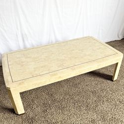 Postmodern Polished Tessellated Stone Coffee Table With Brass Inlay - 52.75"W × 28.75"D × 15"H