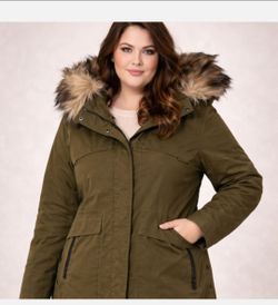 NWT Martha Stewart ✨️Olive Coat with Faux Fur Hood