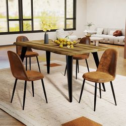 Homy Casa Lancelot 5PC Dining Set 63” Walnut Table with 4 Sunflower Upholstered Chairs,Brown