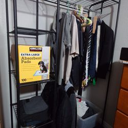 Wardrobe Closet,Portable Clothes Rack with 4 Tiers Shelves,Freestanding Closet Organizers and Storage System with Hanging Rods,Steel Clothing Rack