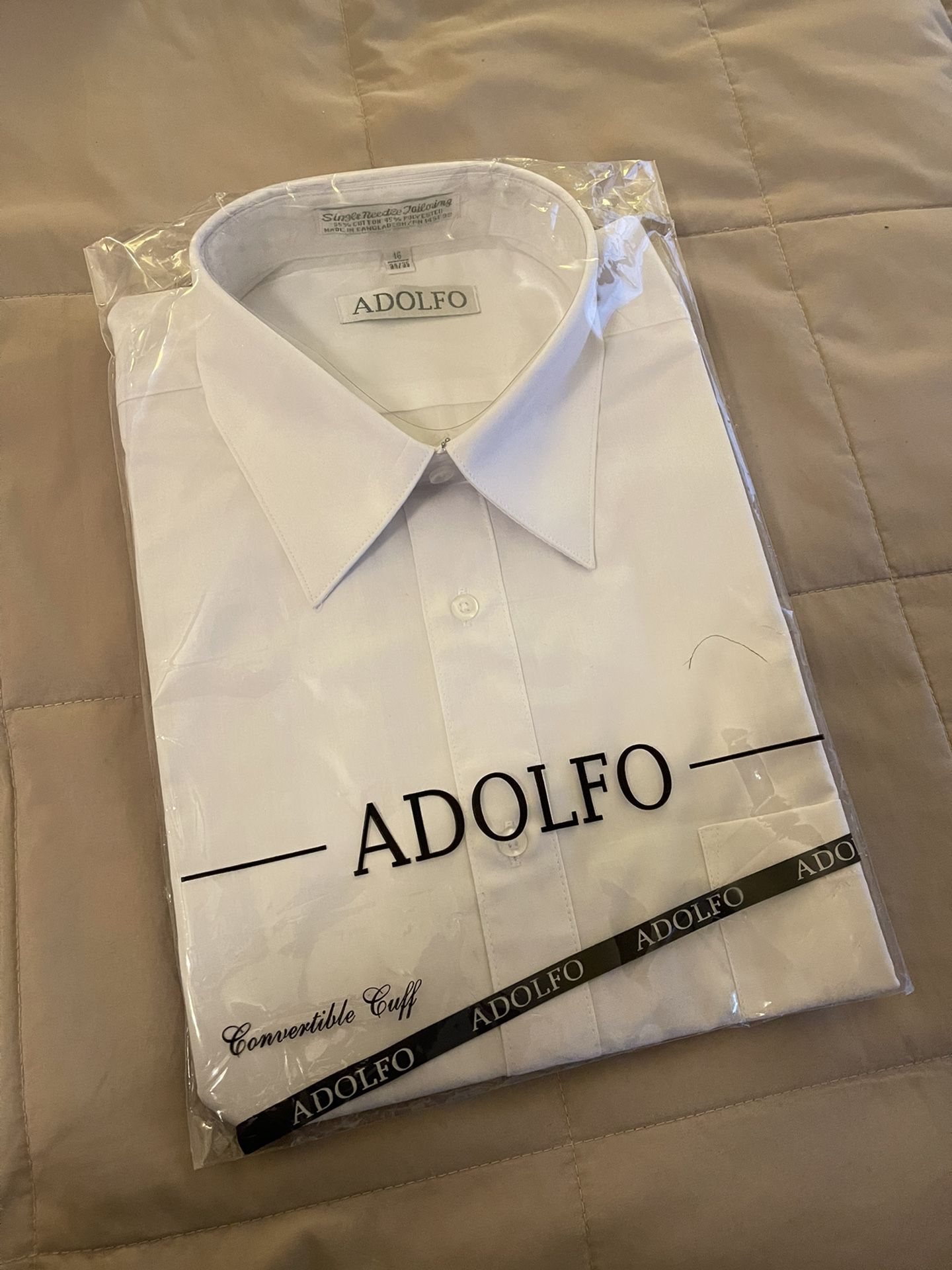 Adolfo 16 34/35 Men's White Collar Dress Shirt