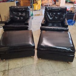 Leather Chair Set With Matching Ottomans 