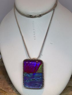 925 Sterling Silver Glass Pendant Necklace