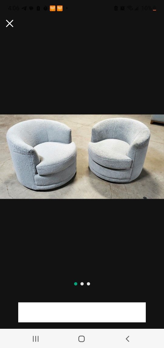 🌀 Set of 2 Modern Swivel Barrel Chairs – Soft Gray Bouclé Fabric