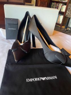 Emporio Armani Black Satin Pointed Toe Pumps