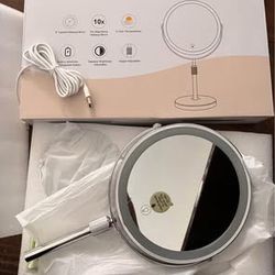 Makeup Mirror with Lights, Height & Brightness Adjustable with 10x Magnification, 8" Rechargeable Double Sided Vanity with 3 Colors Lights  Brand New 