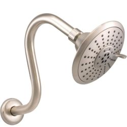 Westbrass CO563-07 5" Round Thin 5-Function Adjustable Spray Shower Head with 8" S-Shaped Wall Mount Shower Arm, Satin Nickel