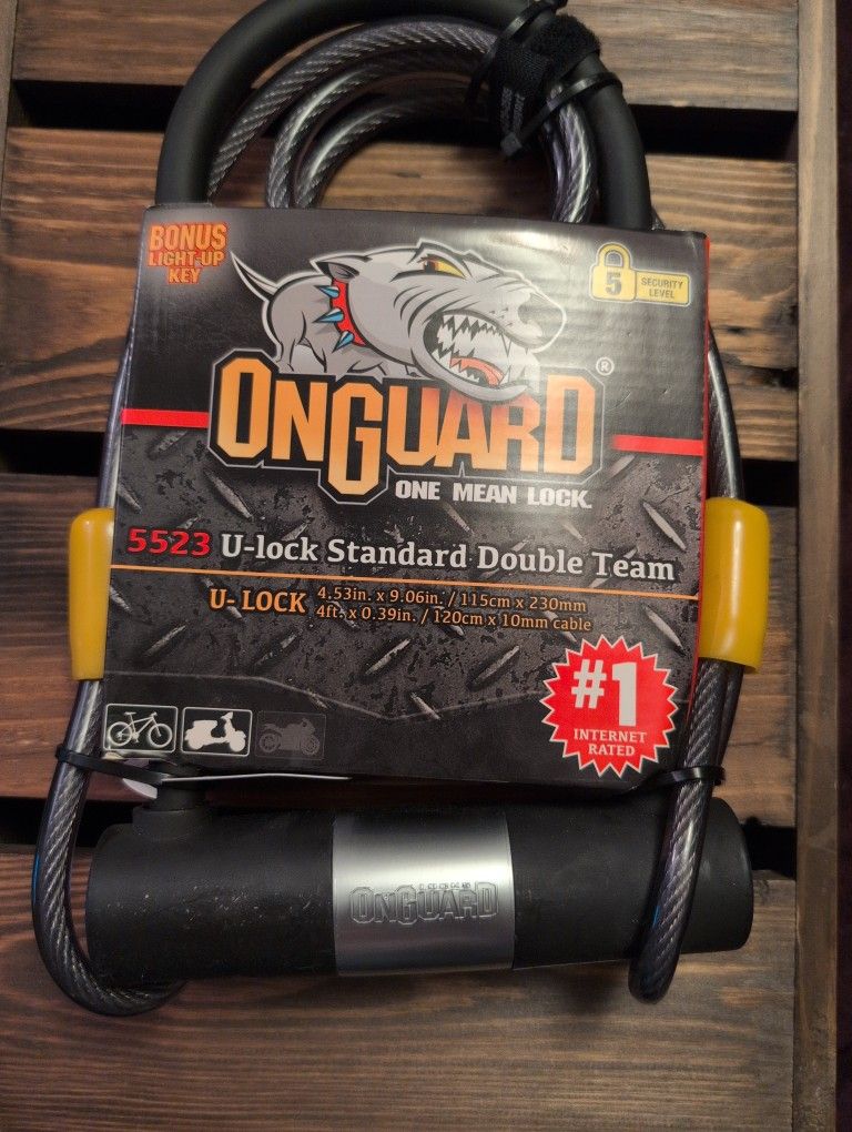OnGuard One Mean Lock 5523 U-Lock & Cable Standard Double Bolt Team 2 Keys Bicycle Bike Motorcycle Scooter Moped