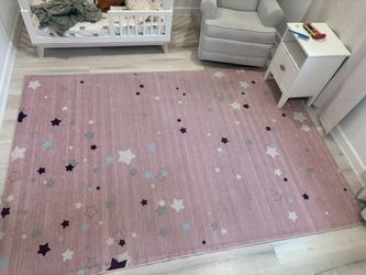Ruggable Washable Kids Rug, Pink with Stars, about 6 x 9