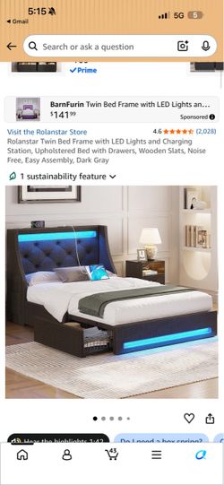 Rolanstar Twin Bed Frame with LED Lights and Mattress