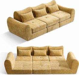 Modular Cloud Sofa Convertible Folding Sleeper Sectional Chenille Upholstered Foam Cushioned Couch, Modern Lounge Seating with Pillow Backs for Living