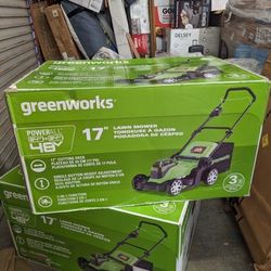 Greenworks 48V (2x24V) 17" Battery-Powered Push Lawn Mower with 2 x 24V 4Ah Batteries & Dual Port Charger 