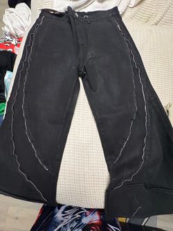 Watson Black Faux Jeans Pants with Zipper Detail Men 34