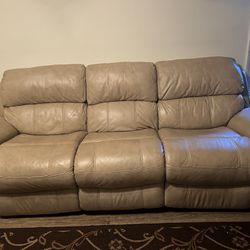 Beige Recliner Sofa, 3 Seats 