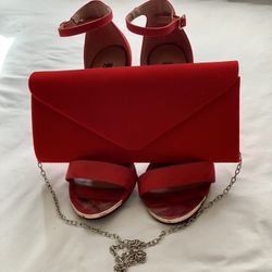 Red Stilettos Heels(size 7)  And Clutch (WORN ONCE)