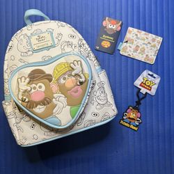 Loungefly Pixar Toy Story Mr. & Mrs. Potato Head Heart Lovers Mini Backpack, Cardholder & Purse Hang Tag – All NWTs  