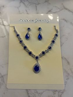 Fashion Jewelry Cobalt Blue Teardrop Necklace and Earrings Set