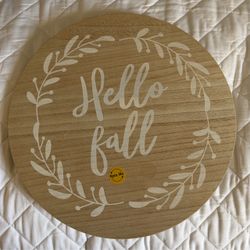 Wooden "Hello Fall" Rotating Lazy Susan- Round Autumn Table Centerpiece & Serving Tray