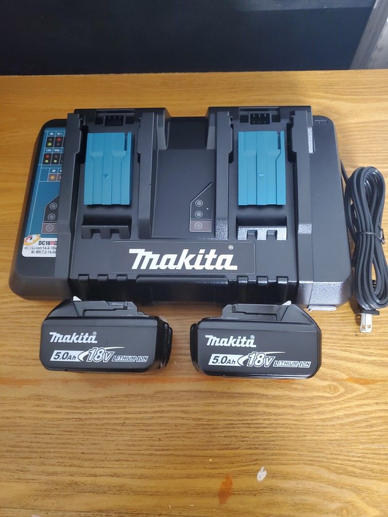 2 Two Dos 5ah 5 Amp 5.0ah 5.0 Ah 18 Volt Makita 18V Lithium-Ion Dual Port Rapid Optimum Charger Kit Set Combo