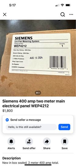 WEP4212 NEW OPEN BOX 400AhMP PANEL TWO METERS