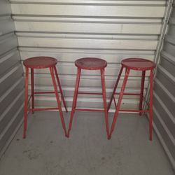 3 Red Metal Stools