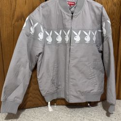 Supreme X Playboy Men’s Grey Crew Jacket - Large