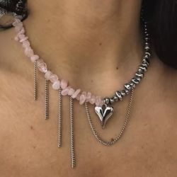 Elegant Irregular CCB &Pink Stone Beads Chain Heart Pendant Necklace For Women Choker Dinner Party Valentin.