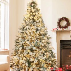 7 Ft Christmas Tree with Pine Cones Pre Lit Artificial Flocked Fir ，AP1401