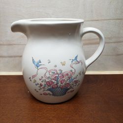 Country Farmhouse French Garden Stoneware Pottery Pitcher W.B.I Taiwan 