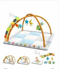 Kidmoze Baby Play Gym & Activity Mat, Baby Tummy Time Mat W 6 Detachable Toys, Promote Motor Skills & Sensory Development Mat, Newborn Infant Baby