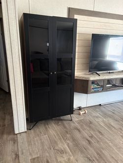 Black Display Cabinet with Glass Doors