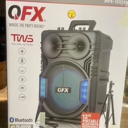 QFX 12” Bluetooth Rechargeable Speaker with Microphone & Stand Included  🔊🎶🎙️🎶🎶 Brand new  