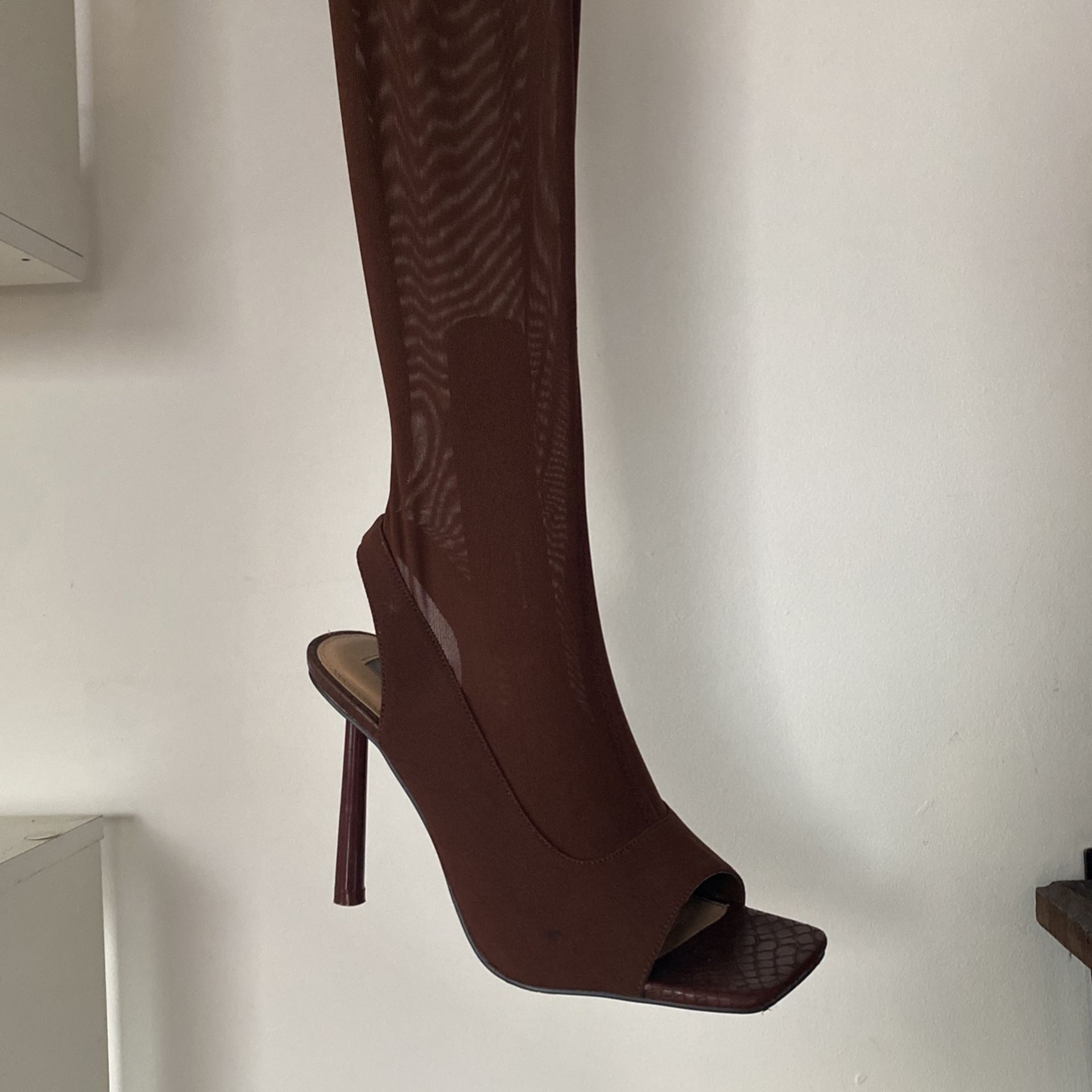 Steve Madden Brown Mesh Thigh High Boots