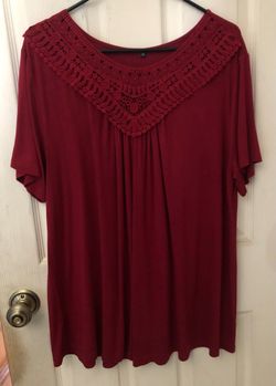 Burgundy Crochet Neckline Top Size 2X