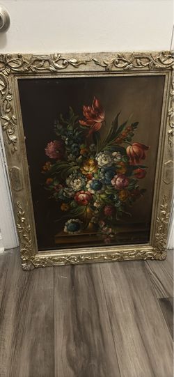 Vintage oil on canvas floral signed