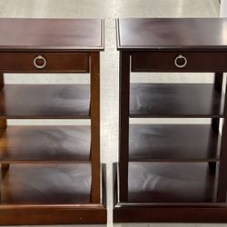 Lot Of 2 Bombay Company 1 Drawer Wood Side Tables Stand W/Lower Shelfs Read 1st IMPORTANT They are same style but 2 different shades.   Used in good c