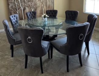 Large 8-Seat Glass Dining Set with Lazy Susan and chairs!